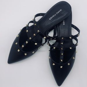 Marc Fisher Black Leather Rock Studded Pointed Toe